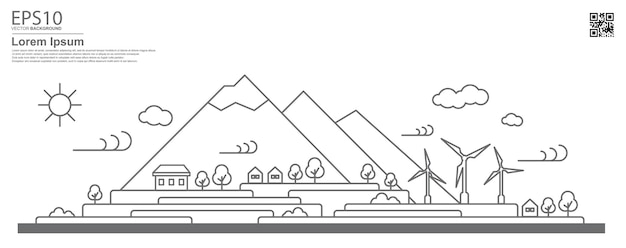 Eko Natura Krajobraz Górskie Drzewo Turbiny Koncepcja Płaskiej Konstrukcji Energii Odnawialnej