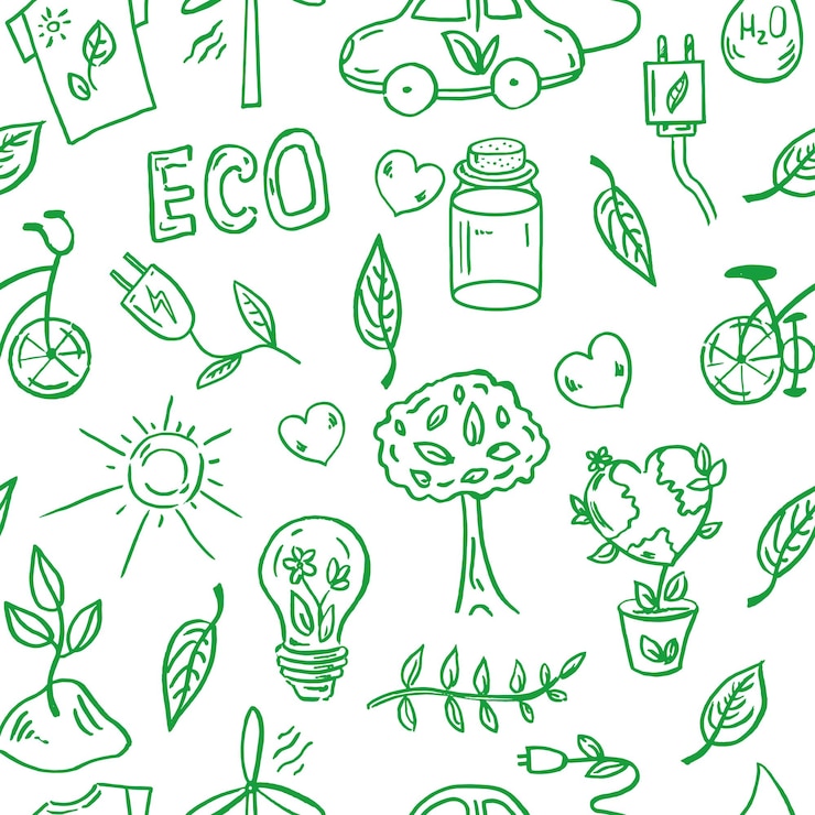 Wektor ekologia bezszwowy wzór ręcznie narysowany wektor do rysowania ekologia recykling symbole środowiskowe
