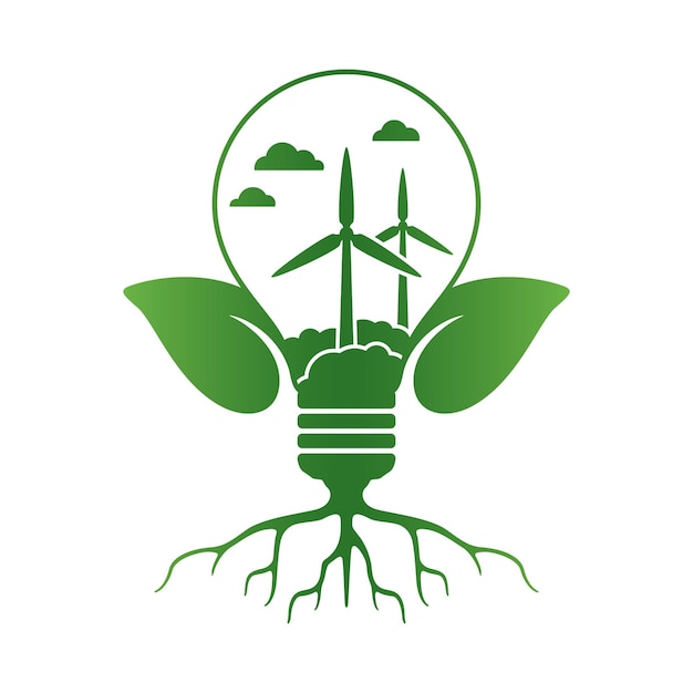 Ekologiczna Lub Zielona Koncepcja Energetyczna Turbiny Wiatrowej Wewnątrz żarówki I Kombinacji Roślin