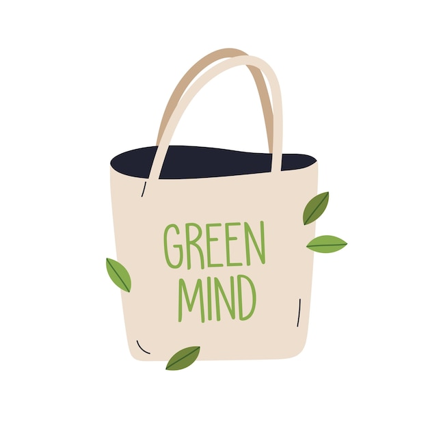 Plik wektorowy ekologiczna torebka do zakupów z tkaniny, torebka z tkaniny wielokrotnego użytku z uchwytami z naturalnego tkaniny, koncepcja życia i zakupów zielonego umysłu, ilustracja wektorowa izolowana na białym tle