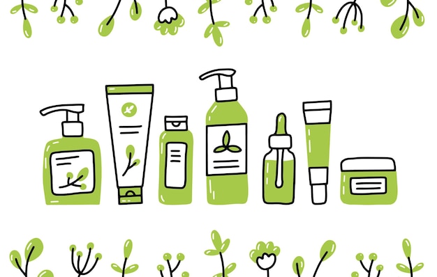 Plik wektorowy ekologiczne naturalne kosmetyki organiczne w stylu doodle