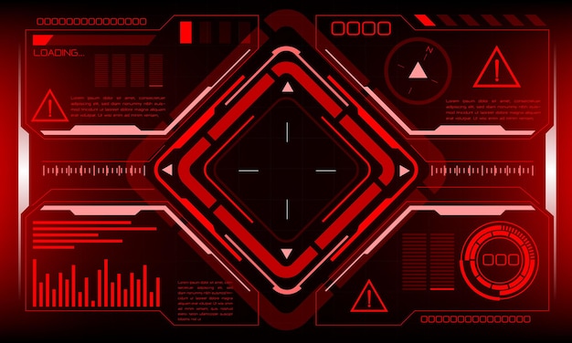 Ekran interfejsu HUD scifi ostrzeżenie o niebezpieczeństwie widok wirtualnej rzeczywistości futurystyczny wektor wyświetlania technologii