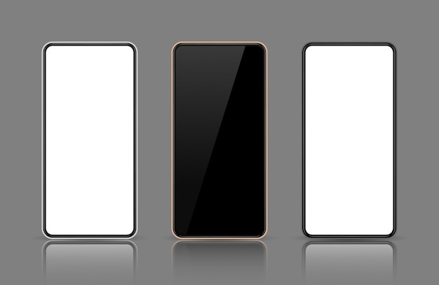 Ekran telefonu komórkowego, makieta smartfona, szablon wyświetlania, czarny, różowe złoto, biała ramka.