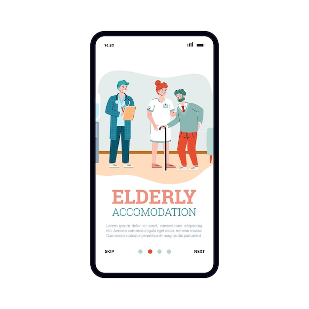 Ekran Telefonu Komórkowego Z Aplikacją Do Zakwaterowania Osób Starszych W Domu Opieki