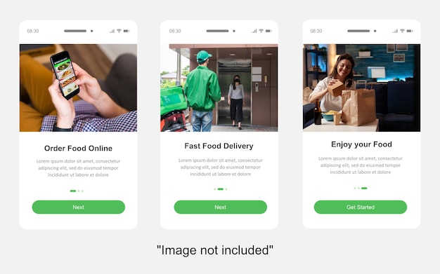Plik wektorowy ekrany wprowadzające do aplikacji dostawy online. ux, szablon ekranu ui dla mobilnej lub responsywnej strony internetowej.