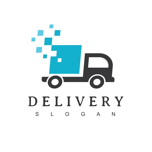 Ekspedycja I Logistyka Fast Truck Logo, Z Symbolem Ciężarówki Pixel