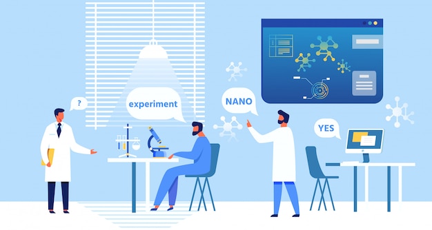 Eksperci Nanomedical Cartoon omawiają eksperyment.
