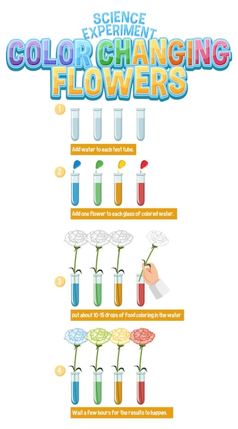 Plik wektorowy eksperyment naukowy zmieniający kolor kwiatów