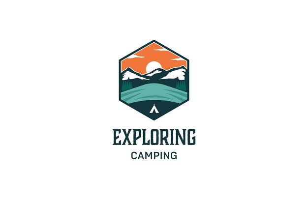 Plik wektorowy eksploracja kampingu logo projektowanie ilustracji wektorowej