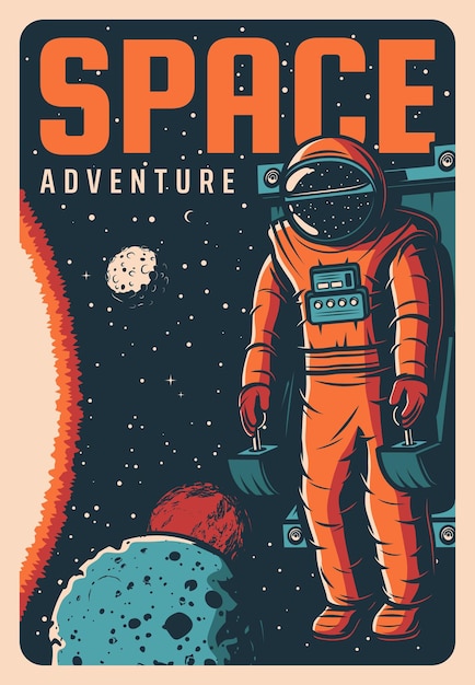 Eksploracja kosmosu astronauta przygoda retro transparent
