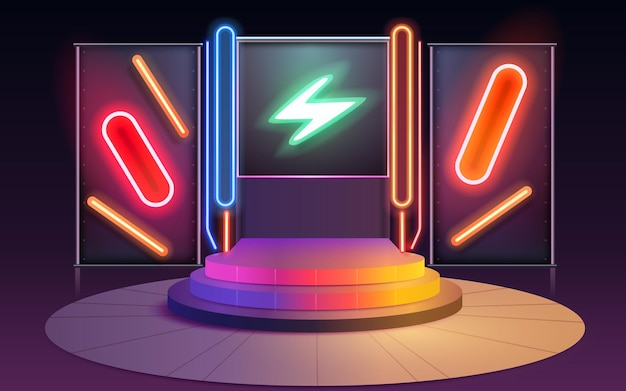 Electro Scena Mega Sprzedaż Niebezpieczeństwo Podium Transparent Neon Noc Cokół Ilustracji Wektorowych