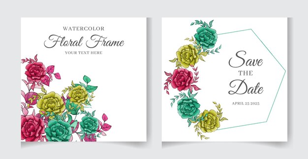 Elegancja ślubna Akwarela Kwadratowa Karta Z Zaproszeniem I Kwiatowy Szablon Do Malowania Kwiatów