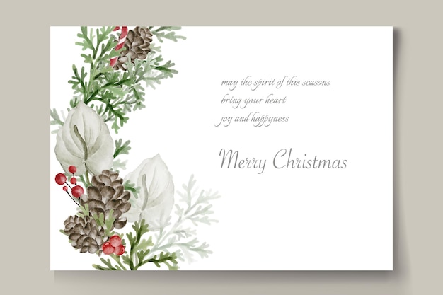 Plik wektorowy elegancka akwarela liści sosnowych kartka bożonarodzeniowa
