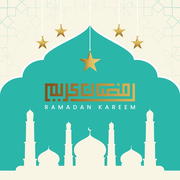 Elegancka Kaligrafia Ramadan Kareem Z Wizerunkiem Meczetu I Gwiazdą