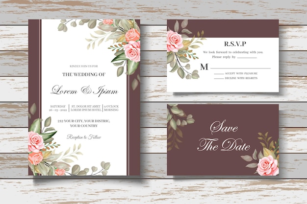 Plik wektorowy elegancka karta zaproszenie na ślub kwiatowy