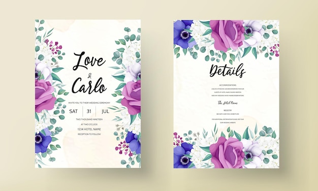 Plik wektorowy elegancka, piękna karta zaproszenie na ślub z kwiatami i liśćmi
