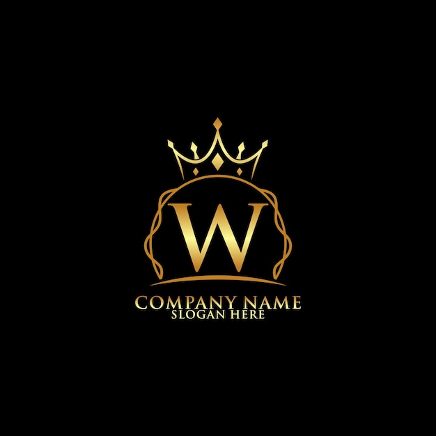 elegancka początkowa litera W z logo korony, wektorem kreatywnych napisów Logo ilustracji wektorowych