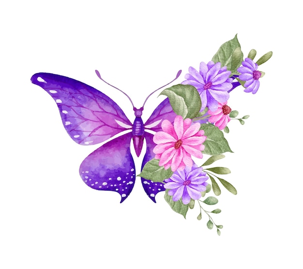 Plik wektorowy elegancka urocza dekoracja z kwiatowymi ozdobami z motylem