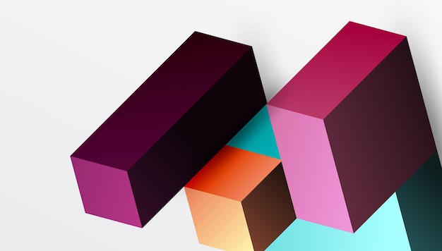 Elegancki abstrakcyjny projekt z izometrycznymi blokami 3D w czystej, nowoczesnej kompozycji Doskonały do inspirowanych technologią tematów z żywymi kolorami i precyzją geometryczną