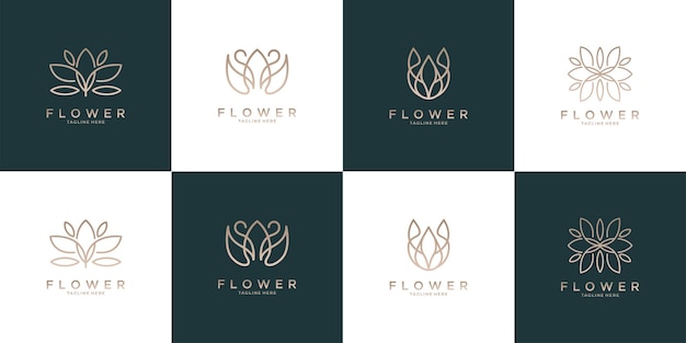 Elegancki Kwiat Z Kolekcją Logo W Stylu Linii Sztuki
