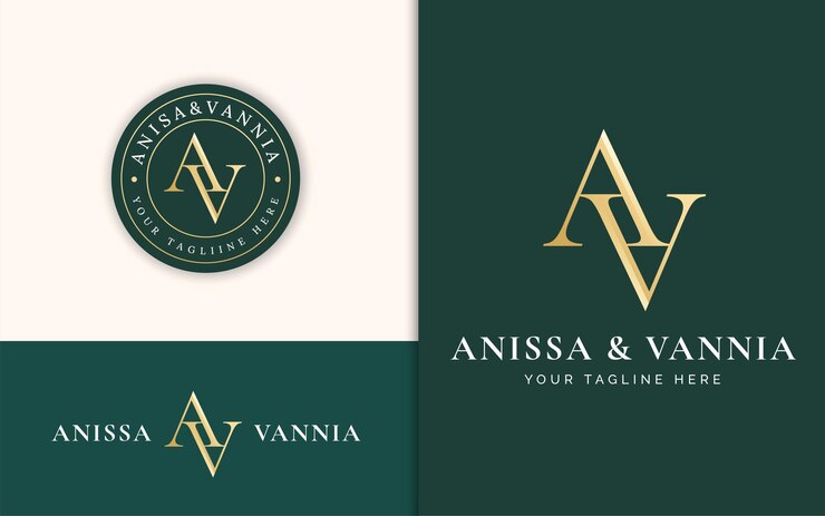 Elegancki, luksusowy projekt logo serif z monogramem liter a i v