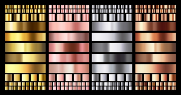 Elegancki Metaliczny Gradient. Błyszczące Różowe Złote, Srebrne I Brązowe Medale Gradienty. Kolekcja Złota, Różowa Miedź I Chrom