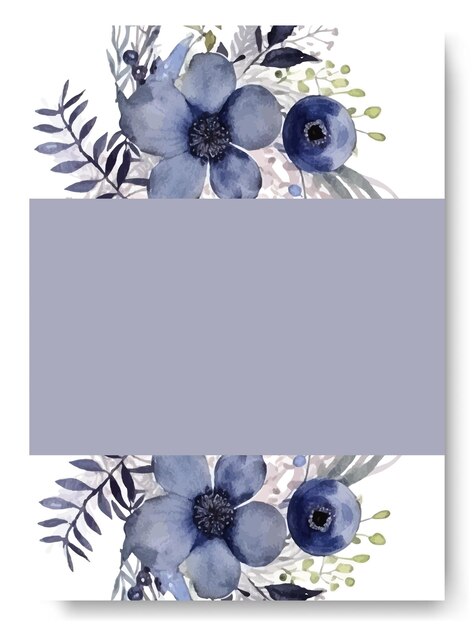 Plik wektorowy elegancki niebieski anemon kwiatowy zestaw zaproszeń ślubnych akwarelowych zaproszeń ślubnych boho