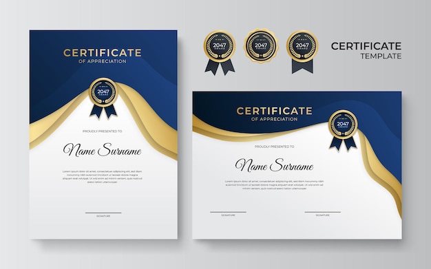 Elegancki Niebieski I Złoty Szablon Certyfikatu Dyplomu