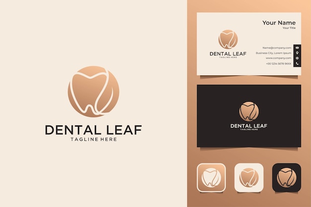 Elegancki projekt logo liścia dentystycznego i wizytówka