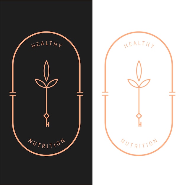 Elegancki szablon owalnego logo żywienia wektorowego w dwóch wariantach kolorystycznych. Projekt logotypu w stylu Art Deco dla luksusowej marki firmy. Projekt tożsamości premium.