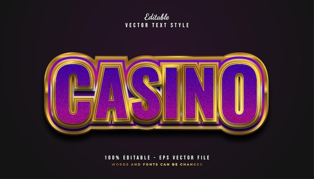 Plik wektorowy elegancki tekst kasyna w kolorze fioletowym i złotym z wytłoczonym efektem