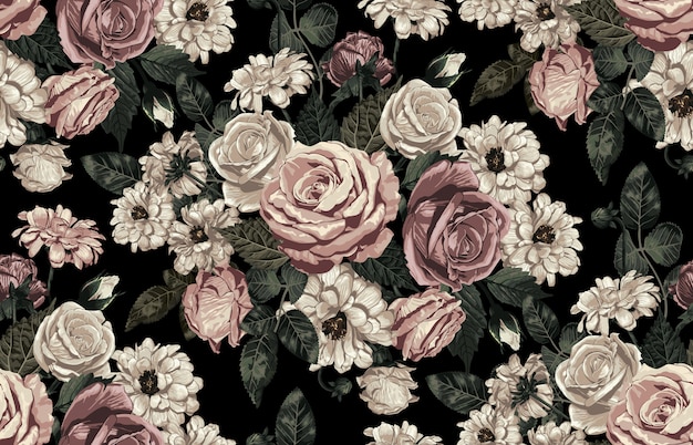 Plik wektorowy elegancki wzór rumianych stonowanych kwiatów rustykalnych