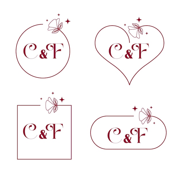 Plik wektorowy elegancki zestaw monogramów ślubnych z literami c i f