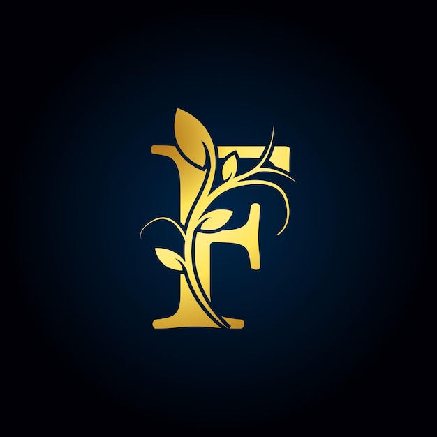 Eleganckie F Luksusowe Logo Złoty Kwiatowy Alfabet Logo z Kwiatami Liście Idealne na Biżuterię Fashion