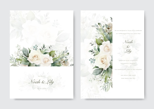 Plik wektorowy eleganckie zaproszenie na ślub z pięknym akwarelowym kwiatowym szablonem