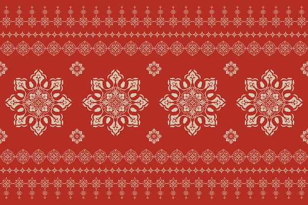 Elegant Red and Beige Ornamental Textile with Floral and Geometric Elements