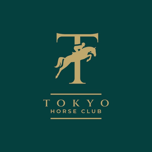 Plik wektorowy elegantna luksusowa litera t monogram logo skakania konia litera t logo konia pokaz skakania konia logo