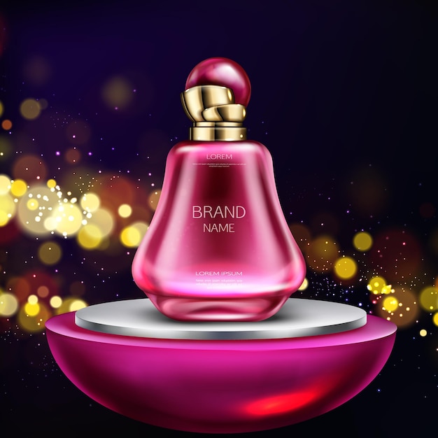 Elegantna różowa butelka z perfumami na eleganckim podium