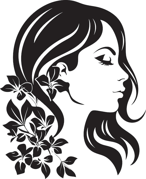 Plik wektorowy elegantny botaniczny glamour wektor kobieta ikona wdzięczna sylwetka kwiatowa emblemat czarnej twarzy