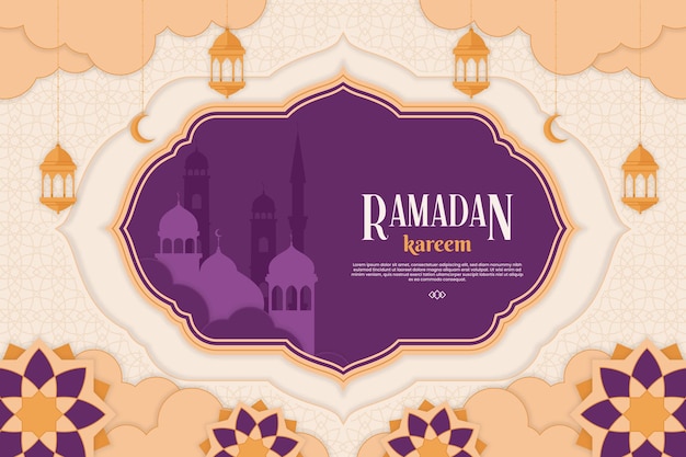 Elegantny, płaski, ramadanowy banner z pozdrowieniem Kareema
