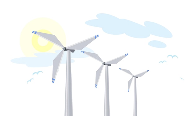 Elektryczna turbina wiatrowa kreskówka odnawialny krajobraz młyn eko pole natura elektryczny znak turbiny wiatrowej