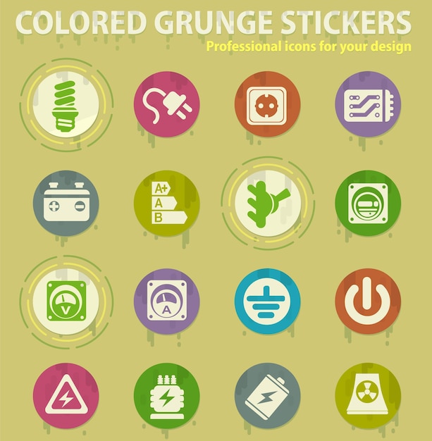 Elektryczność Kolorowe Ikony Grunge