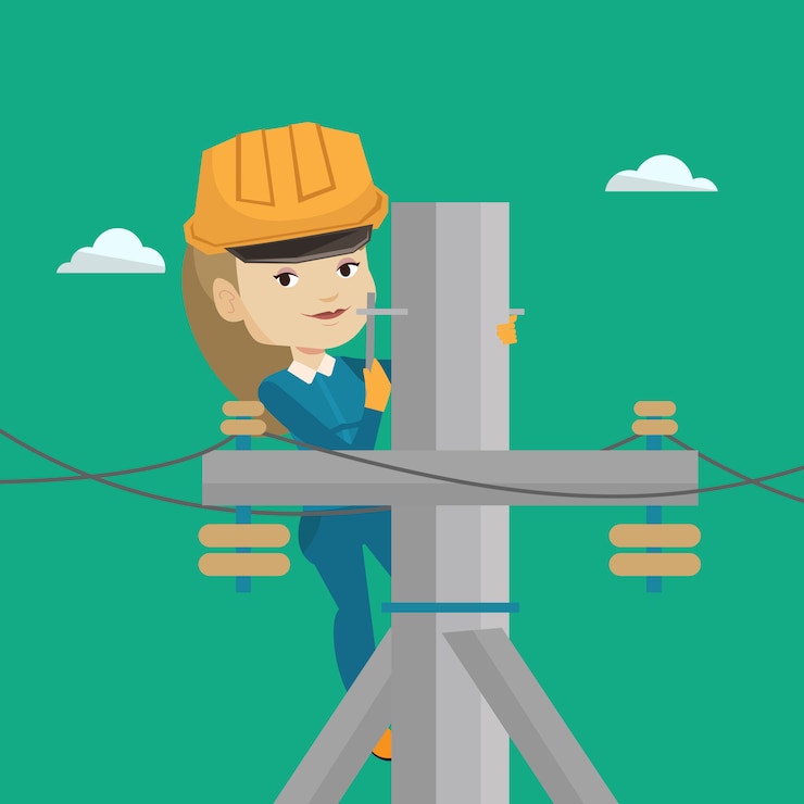 Wektor elektryk pracuje na słupie energii elektrycznej.