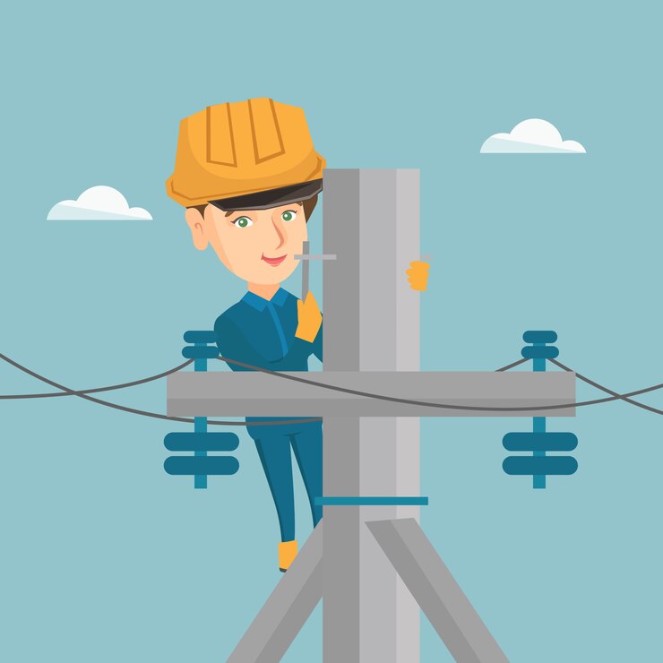 Wektor elektryk pracuje na słupie energii elektrycznej.
