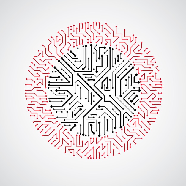 Element cybernetyczny komunikacji technologii. Streszczenie ilustracji wektorowych płytki drukowanej w kształcie koła.