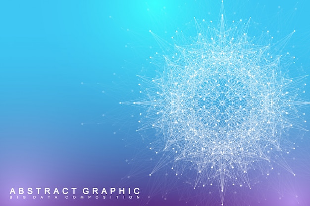 Element fraktalny ze złożonymi liniami i kropkami. Kompleks dużych zbiorów danych. Komunikacja graficzna streszczenie tło. Minimalna tablica Duże dane. Cyfrowa wizualizacja danych. ilustracja.