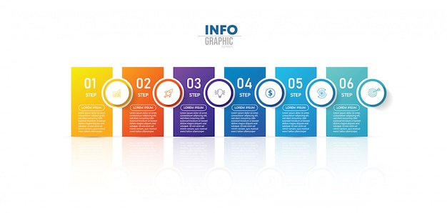 Element Infografiki Z 6 Opcjami Lub Krokami. Może Być Stosowany Do Przetwarzania, Prezentacji, Schematu, Układu Przepływu Pracy, Wykresu Informacji, Projektowania Stron Internetowych.