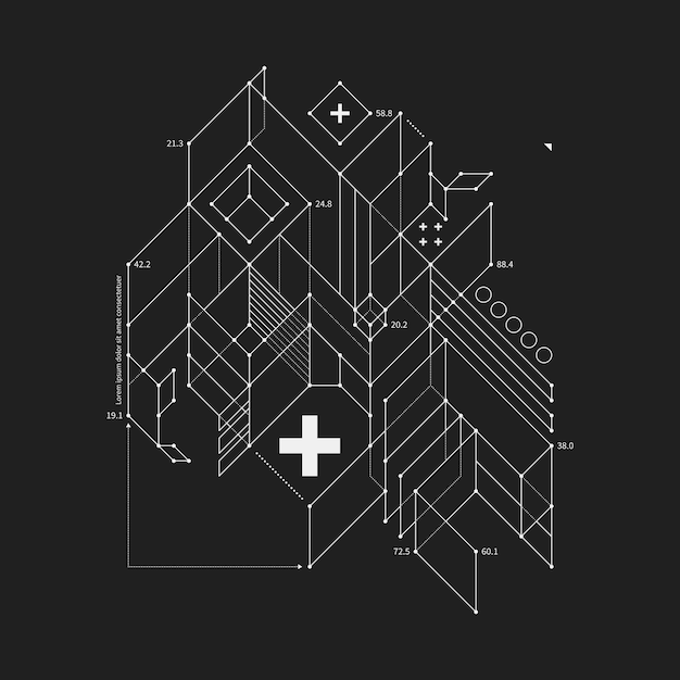 Element projektu abstrakcyjna w projekcie stylu na czarnym tle. Przydatne do drukowania i plakatów techno.