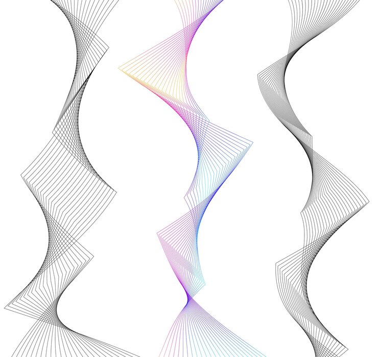 Wektor element projektu zakrzywione ostre rogi fala wiele linii streszczenie pionowe przerywane paski na białym tle izolowane kreatywna grafika liniowa ilustracja wektora eps 10 linia kolorów utworzona za pomocą narzędzia blend