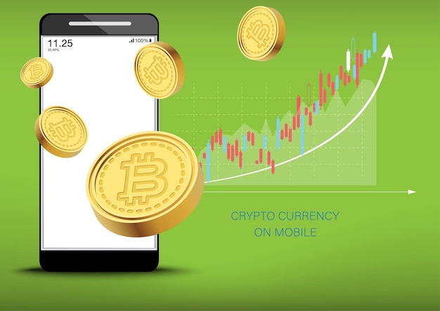 Element technologii graficznej telefonu komórkowego i finansów na telefonie komórkowym i bitcoinKryptowaluta